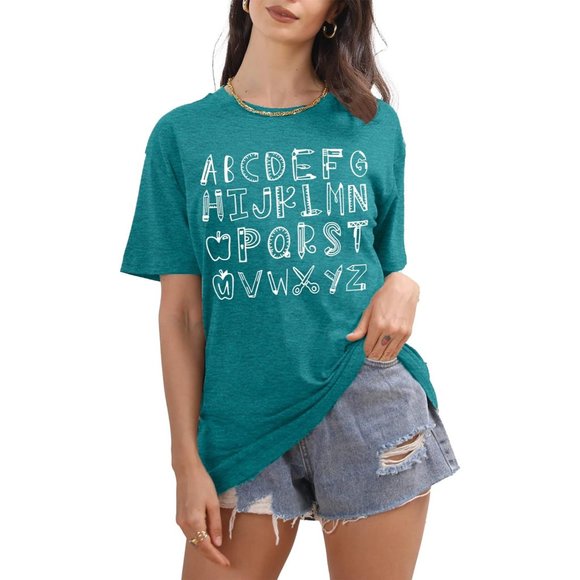 Women Teaching Tshirt Alphabet Graphic Tops Kindergarten Teachers Gift T-Shirt - Picture 4 of 6